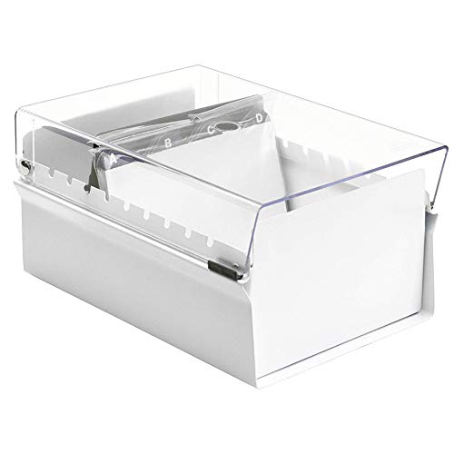 Acrimet 4 x 6 Card File Holder Organizer Box Metal Base Heavy Duty (AZ Index Cards and Divider Included) (White Color with Clear Crystal Plastic Lid Cover)