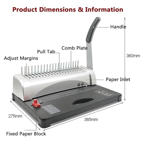 XIVUIFOI Rubber Ring Clamp Binding Machine,21 Hole Comb Binding Machine,12 Sheets Punched Simultaneously,Binding 450 Pages,Adjustable Punch Hole Position Margin