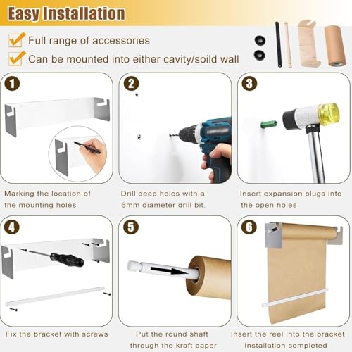 LNNW Kraft Paper Dispenser Kraft Paper Dispenser Hanging Paper Roll, Restaurant/Studio Kraft Paper Roll Holder & Dispense Decorative Message Boards for Wall
