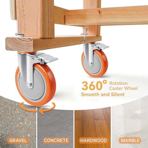 6 Inch Swivel Caster Wheels Set of 4, 2600lb Capacity, Silent Polyurethane Wheels with Locking Brakes – Industrial Plate Mount Casters for Heavy Equipment, Furniture Dollies, Tool Carts