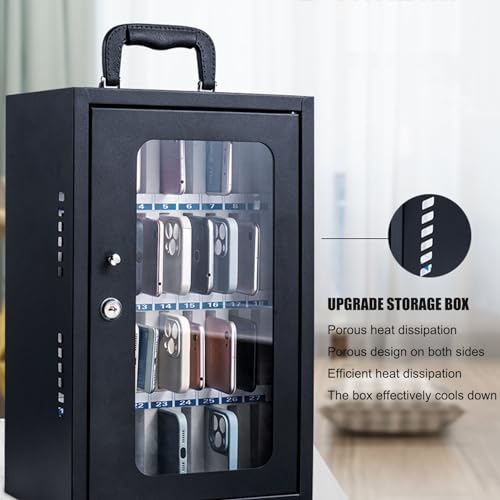 Cell Phone Holder Cell Phone Storage Cabinet Pocket Chart, Large-capacity Cell Phones Storage Locker Box with Handle and Lock, Desktop Mobile Phone Holder Organizer for Office School Classroom