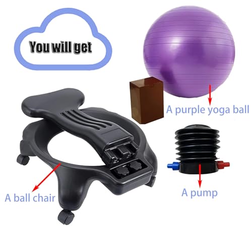 CMYUN Yoga Ball Chair Office Ball Chair with Back & Wheels, Stability Exercise Balls for Sitting at Desk, Ergonomic Yoga Seat for Adults Kids Pregnancy, 53cm (Color : Purple)