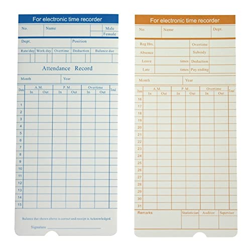 MKJGGII 4Pcs Clock in English Time Attendance Paper Card Commute Record
