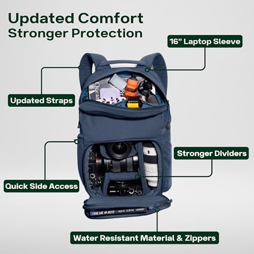 BREVITE Jumper Compact Camera Backpack 2026 Edition: A Minimalist & Travel-friendly Photography Backpack For DSLR Camera & Laptop w/Reinforced Straps & Stiffer Dividers (23L) (Moonlit Blue Color)