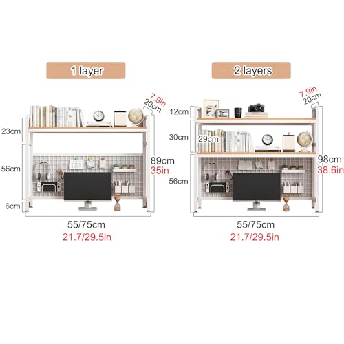 1/2-Layer Desktop Organizer, Iron Computer Desk Top Shelves, College Dorm Desk Hutch, Storage Shelves for Dorm Home Office,Black,75 * 20 * 98cm,1 Layer