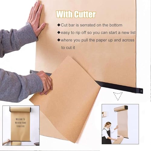 LNNW Kraft Paper Dispenser Kraft Paper Roll Dispenser & Cutter, Wall Mounted Butcher Paper Roll Holder for DIY Room Doodle Painting&Art Projects Decorative Message Boards for Wall(26inch)