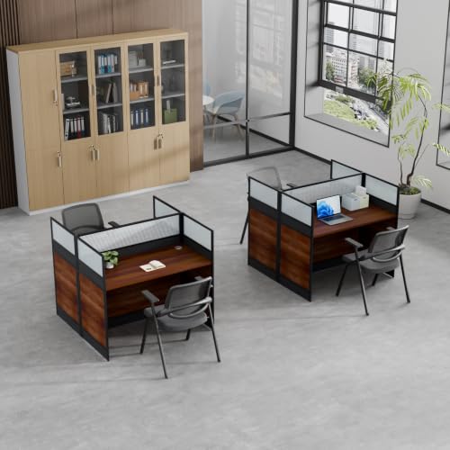Office Cubicle Desk with Privacy Panel,4-Person Modular Workstation for Home/Offices,Computer Desks with Cable Grommet,Partitions Desk for Commercial Workspace (Walnut&Dark Grey, 2 Person-47.2IN)