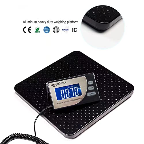 Amazon Basics Digital Postal Scale with Tare Function, Heavy Duty, Aluminium Platform, 440 lb Capacity, Digital Shipping, Portable, Black