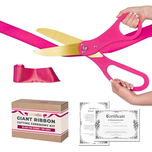 Crutello Ribbon Cutting Ceremony Kit - 20" Gold Scissors, Pink Handle