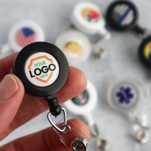 Bulk 100 Pack - Custom Badge Reels with Alligator Clip - Premium Customized Dome Label Retractable I'd Holder for Medical/Hospital Staff, Company Logo, Office and More by Specialist ID (Black)