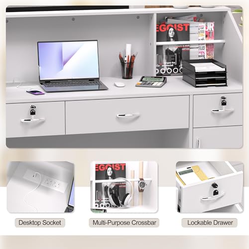 AHB Reception Desk, Modern Front Desk with Counter, 50 Inch Retail Counter with Lockable Drawers for Office,Beauty Salon,Lobby,Checkout,Clinic, Retail,Reception Room