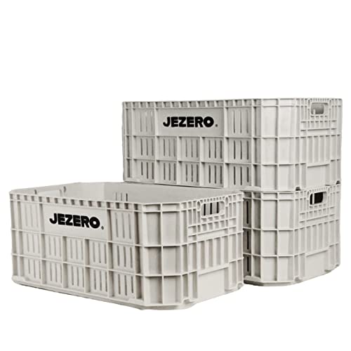 JEZERO White 3- Pack Harvest Storage Crate – Stackable Plastic Tote Box for Fruit & Vegetables, Kitchen, Pantry, Closet, Car & Outdoor Use | Open Utility Bin, 20" x 12" x8"