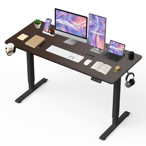 MOTIONGREY - Electric Motor Height Adjustable Standing Desk, Ergonomic Stand Up Desk, Adjustable Computer Sit Stand Desk Stand (Black + Black, 55 Inch)