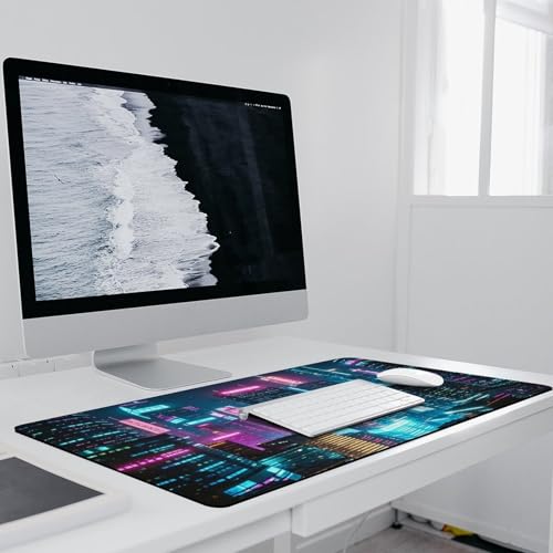 Urban Nighttime Locked Edge Desk Mat & Mouse Pad Premium Rubber Desk Protector Large Size for Laptop/Keyboard Multi-Size Optional for Home Office Internet Cafe