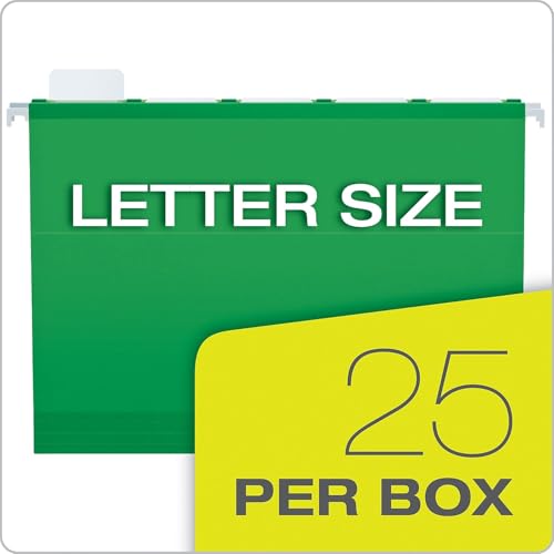 Pendaflex 42626 Colored Reinforced Hanging Folders, 1/5 Tab, Letter, Bright Green, 25/Box