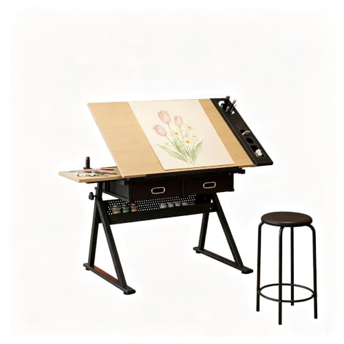 SunnyFurn Industrial Minimalist Drafting Desk with Stool