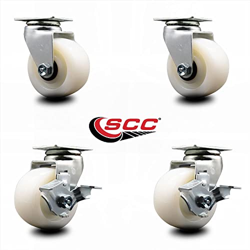 4 INCH Nylon Swivel Caster Set with Roller Bearings 2 Brakes SCC