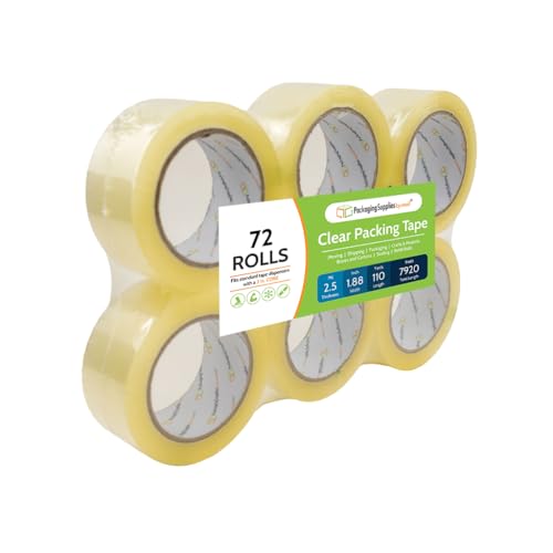 PSBM Clear Packing Tape, 72 Rolls 2.5 Mil 1.88 Inch 110 Yards Per Roll, Heavy Duty Tape for Packaging, Shipping, Moving & Sealing