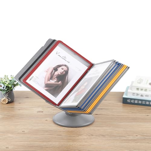 MXJCKSOQ Durable Rotating Catalog Showcase Rack, Tabletop Reference Organizer, 20 Panels, 40 Sheet Paper Capacity, Multi-Function Office Document Holder