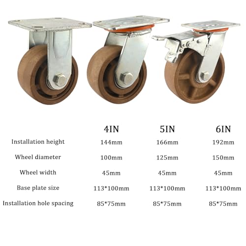 Mavvilo Heavy Duty Fur Casters 4-Pack Industrial Caster Wheels Swivel Trolley Wheels for Heavy Loads Roller Wheels for Fur and,U+B-6In