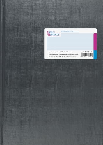 König & Ebhardt 8611043/Column Account Book A4 with Header 4 Columns, 32 Lines, 80g/m², 144 Blatt Thread Binding with Page Count)