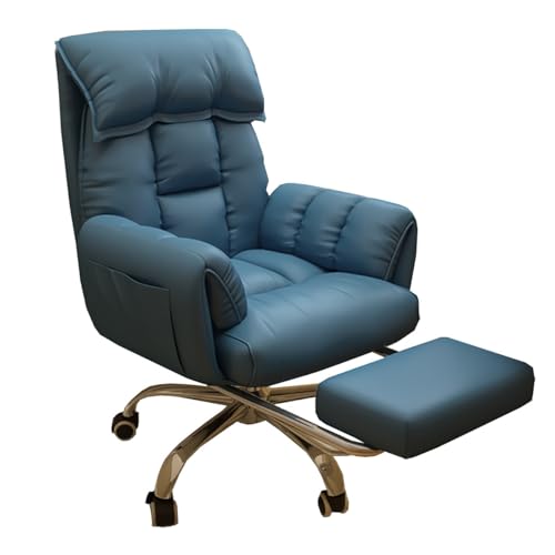 Ergonomic Executive Office Chair Home Office Desk Chairs Adjustable Height Reclining Swivel Chair with Arms Comfy Ergonomic Lazy Sofa Computer Chairs with Wheels(/Blue,with Foot Rest)