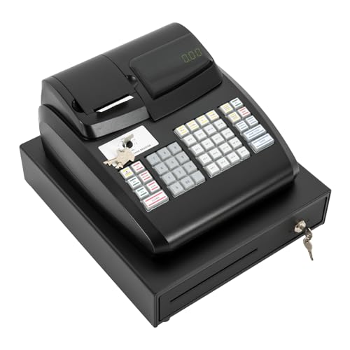 Ageanbri Cash Management System Electronic POS System Commercial Cash Register with Flat Keyboard&Thermal Printer,Multifunctional Cash Register 47 Keys LED for Retail/Restaurant (Black)