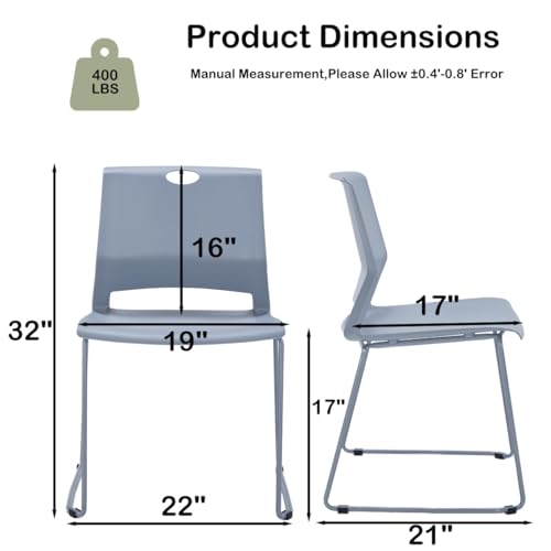 Grey Stackable Chairs Set of 8 for Break Conference Room Church Lobby
