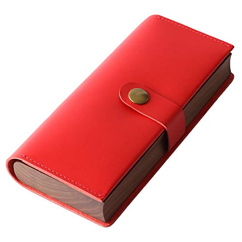 HANATORA A-Curio Tanned Leather & Walnut Pen Case, Wood, Red