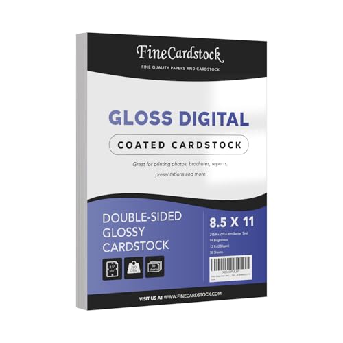 White Carolina Glossy Cover Stock, 12pt. / 280gsm. Double Sided Coated, 50 Sheets Per Pack (8.5 x 11)