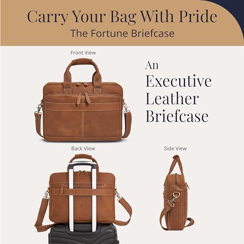 Luxorro Full-Grain Leather Briefcases for Men, Fits 15.6" Laptops, Brown Leather Laptop Briefcase For Men, Leather Computer Bag