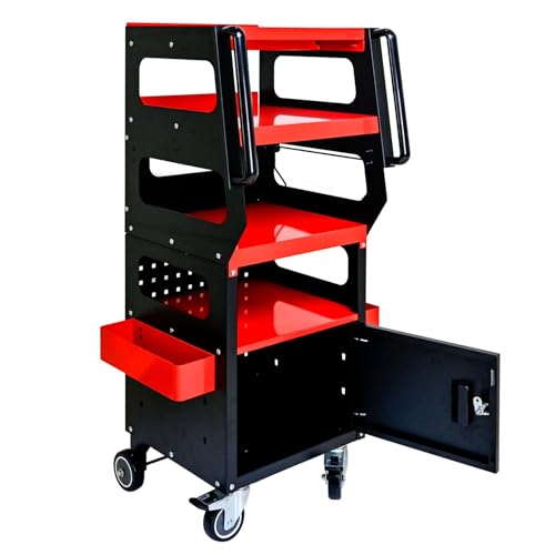 4-Level Diagnostic Tool Cart, 46.85H x 16.93W x 15.35D inches, Rolling Storage Trolley with Lock, Black and Red