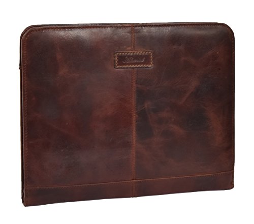 Luxury Leather Ring Binder Folio Zip Around A4 Pad Document Tan File Case Percy