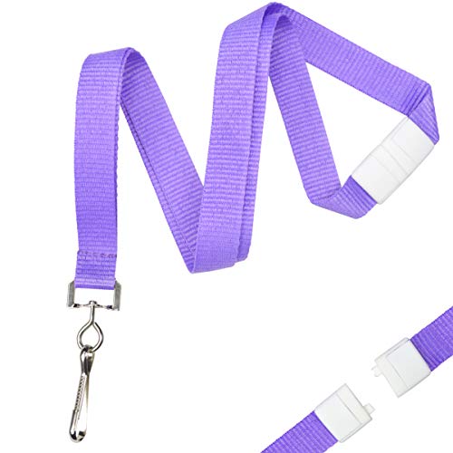 Specialist ID Bulk 100 Pack - Bright Wide Neon Purple Lanyards for Name Badges with Safety Breakaway Neck Clasp & ID Badge Holder J Clip - High Visibility Neon for Name Tag, Keys, Cruise, Student ID
