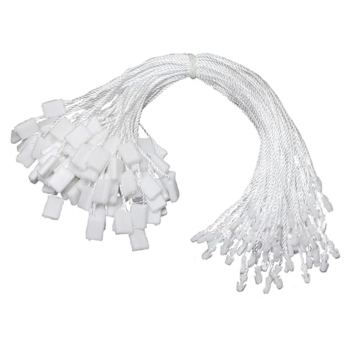 Hang Tag String 3000 PCS Plastic Tag 20cm Black White Hang Polyester Rope String Snap Lock Pin Loop Tie Fasteners for Garment Bag Tags Cards(Square White)