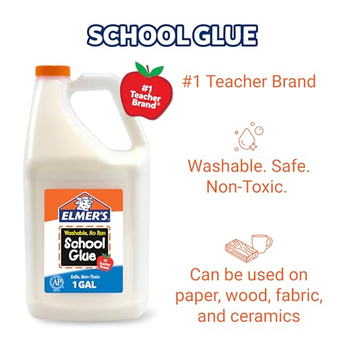 Elmer's White Liquid School Glue, 1 Gallon 2 Count, Washable, #1 Teacher Brand - Arts & Crafts, Great for Making Slime