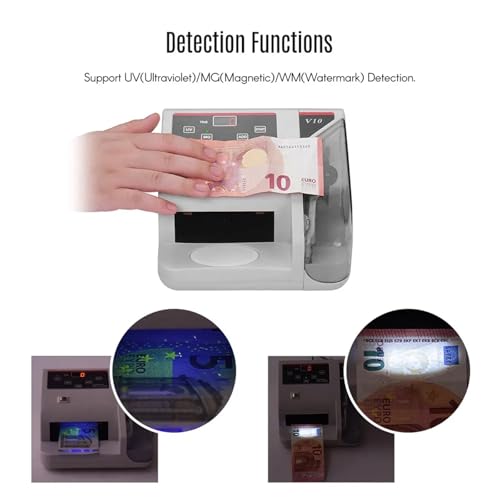 Qiokoith Portable Mini Money Counter – Universal Banknote Counting and Counterfeit Detection Machine (Magnetic, and Watermark Detection)