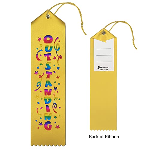 RibbonsNow Fun Award Ribbons - 250 Total Ribbons - 50 Each of Amazing, Awesome, Fantastic, Great Job, and Outstanding with Card & String