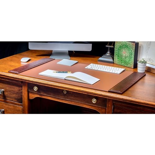 Dacasso 34” x 20” Brown Crocodile Embossed Luxury Leather Desk Pad w/Side Rails - Executive Desk Surface Protector - Blotter for Writing