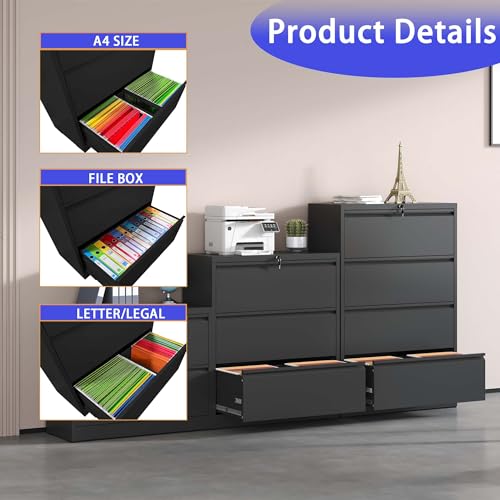 AVGVLIJ Lateral File Cabinet with 2 Drawer, Printer Stand, Lockable File Cabinet for Home Office, Metal Filing Cabinet with Lock for Legal/Letter/ A4/ F4 Size (Black)