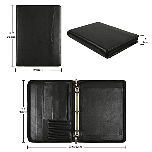 Handmade Leather Portfolio Binder - 3 Ring Binder Portfolio Genuine Leather Business Padfolio, Personlized Legal Pad Folio Folder for Lefty & Righty - Oil Black