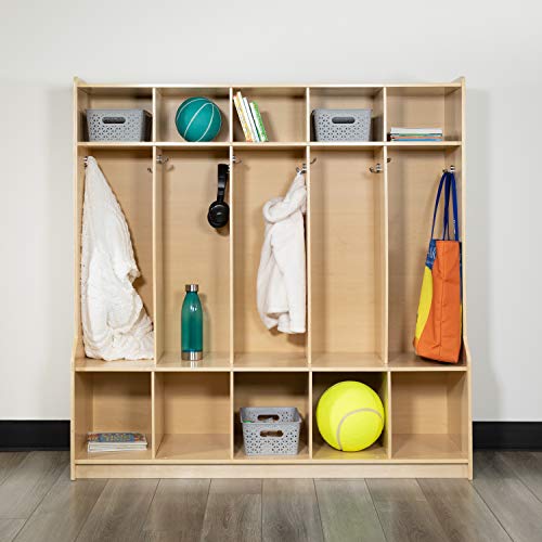 EMMA + OLIVER Wood 5 Section School Coat Locker with Bench
