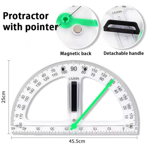 Magnetic Geometry Tool Set Clear Drafting Tools Mathematics Protractor, Triangular Scale Ruler Math Classroom Teaching Measurement Set Oversized Ruler (Transparent 3-Piece Set)