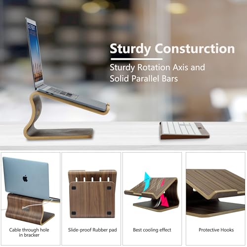 SAMDI Wood Laptop Stand for Desk,Laptop Holder Stand,Wooden Cooling Computer Holder,Suitable for Most laptops Heat Dissipation Shelf (Walnut)