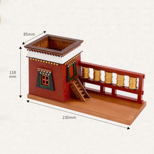 MRJYK Handmade Wooden Pen Holder, Olid Wood Desk Pen Organizer, Tibetan‑style, With Rotatable Prayer Wheels, Ethnic Decor Pencil Pot, Solid Wood Painted Creative Ornaments, For Holiday A