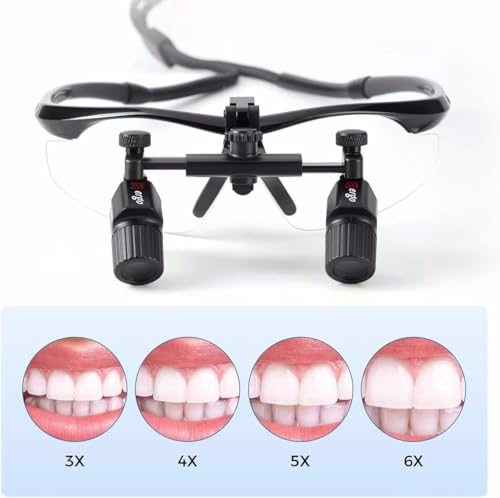 BONEW-Oral 3X/4X/5X/6X High Magnification 450mm Ultralight Ergonomic Surgical Binocular Loupes Magnifying Glasses Ergo Loupes Pupil Distance Adjustable DY-119 (5, x)