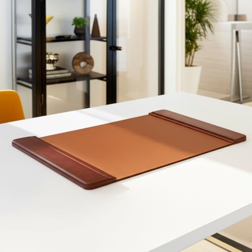 Dacasso 22" x 14" Mocha Leather Desk Pad with Side Rails - Executive Desk Surface Protector - Luxury Leather Blotter for Writing