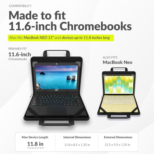 UZBL 11-11.6 Inch Always-on Chromebook Protective Hard Shell Case Cover with Shoulder Strap, Fits MacBook Neo 13 inch