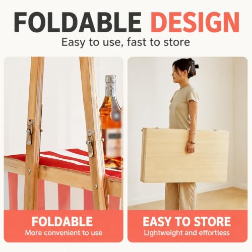 CHBMZ Outdoor Event Display Stand, Foldable Two Tier Wooden Booth with Canopy, Suitcase Style Pop Up Vendor Stand for Festivals, Holiday Markets, Craft Shows & Seasonal Events(Yellow,106cm/41.7in)