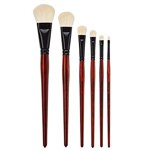 KINGART 1050A Premium 6 Pc. Flat Oval Mop Artist Brush Set, White Super-Soft Natural Goat Hair, Short Handle, 6 Sizes for Oil, Acrylic and Watercolor